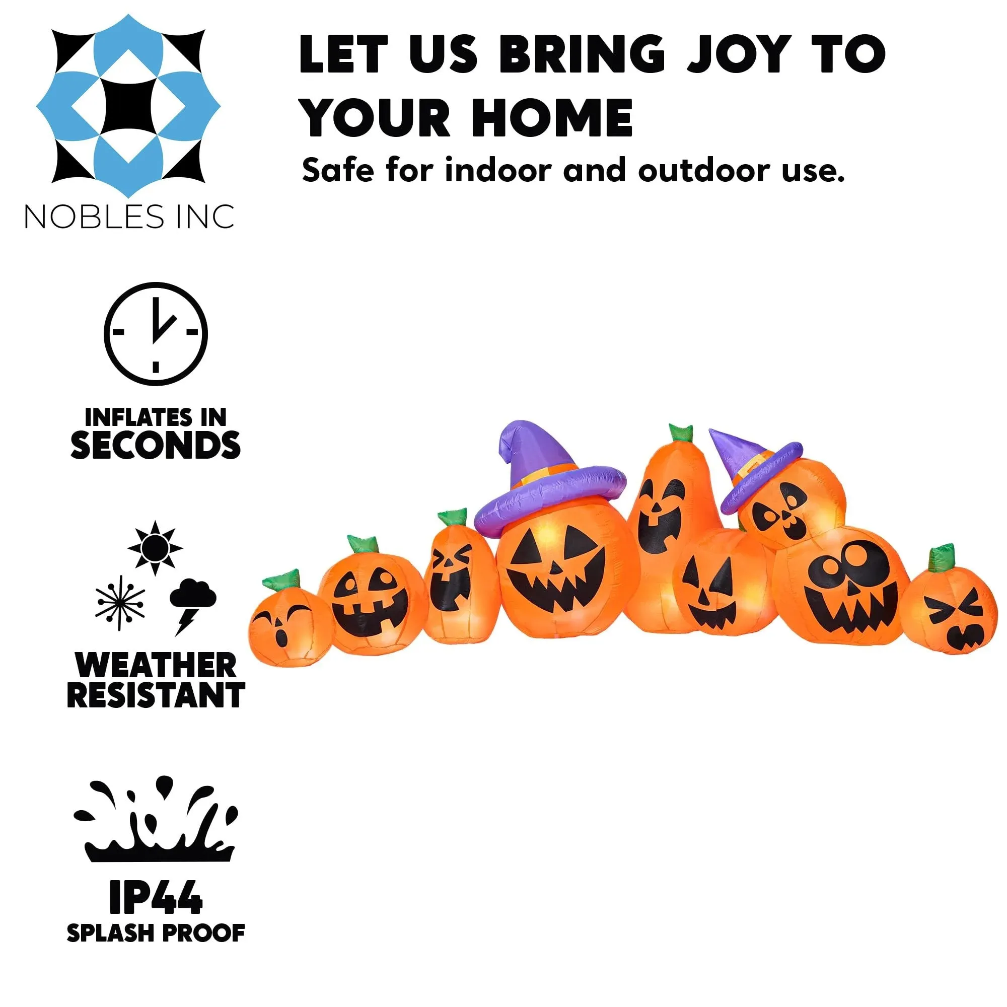 12.5 FT Halloween Inflatable Long Pumpkin with Witch Hat Decorations Inflatables with Build-In Leds,Halloween Decor Outdoor Blow up Yard Decorations