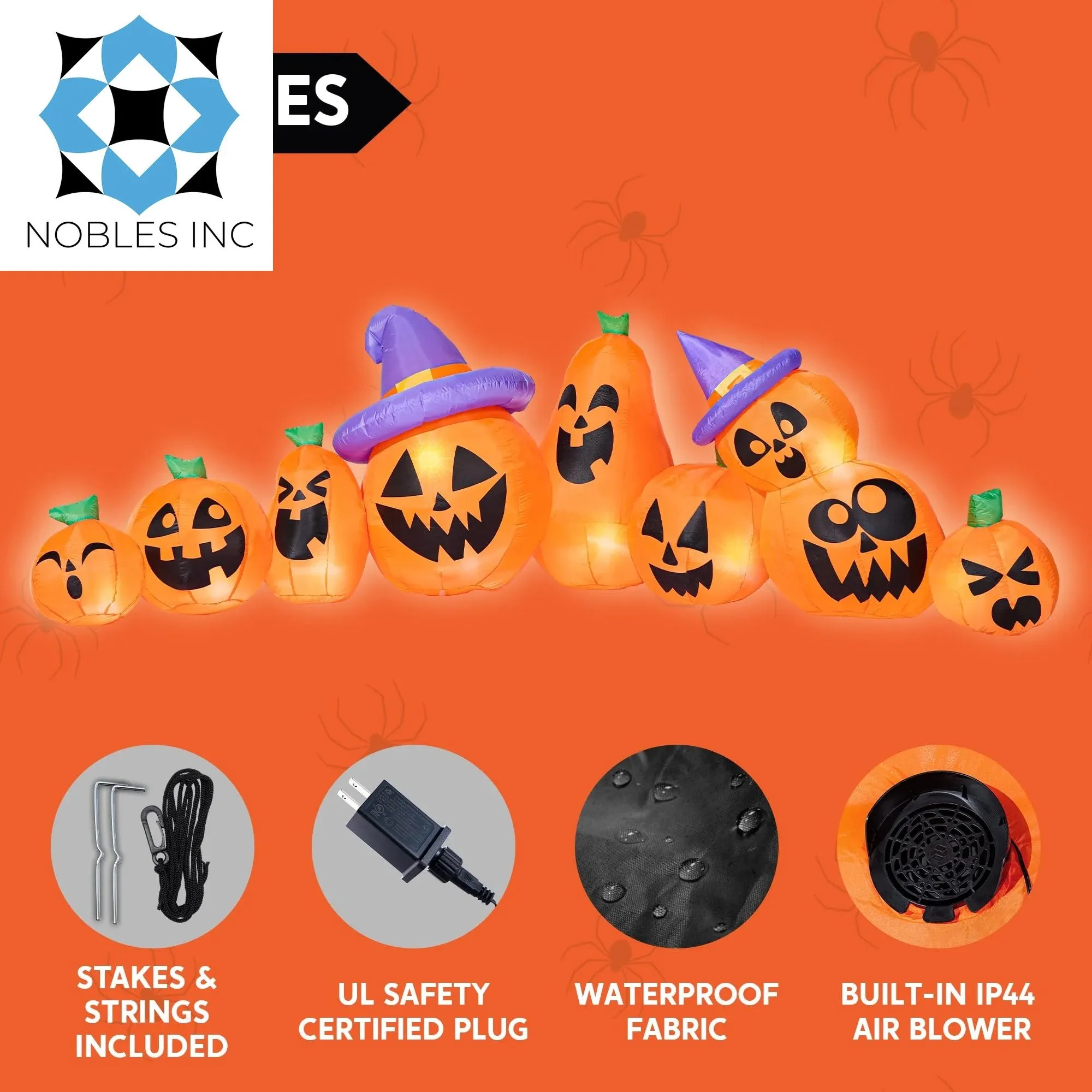 12.5 FT Halloween Inflatable Long Pumpkin with Witch Hat Decorations Inflatables with Build-In Leds,Halloween Decor Outdoor Blow up Yard Decorations