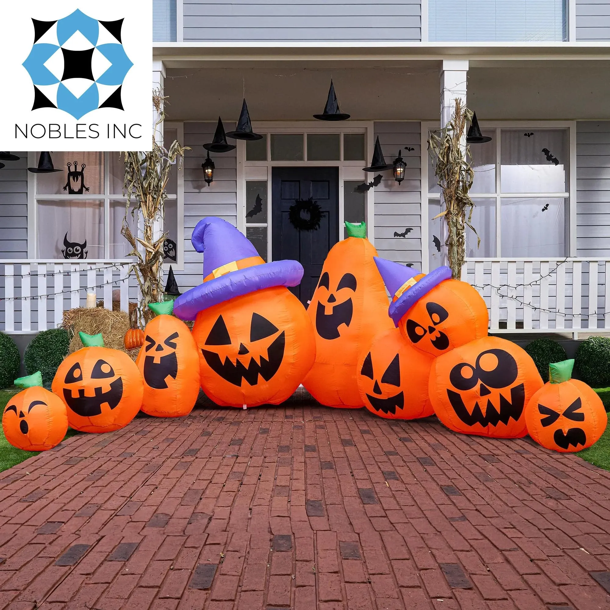 12.5 FT Halloween Inflatable Long Pumpkin with Witch Hat Decorations Inflatables with Build-In Leds,Halloween Decor Outdoor Blow up Yard Decorations