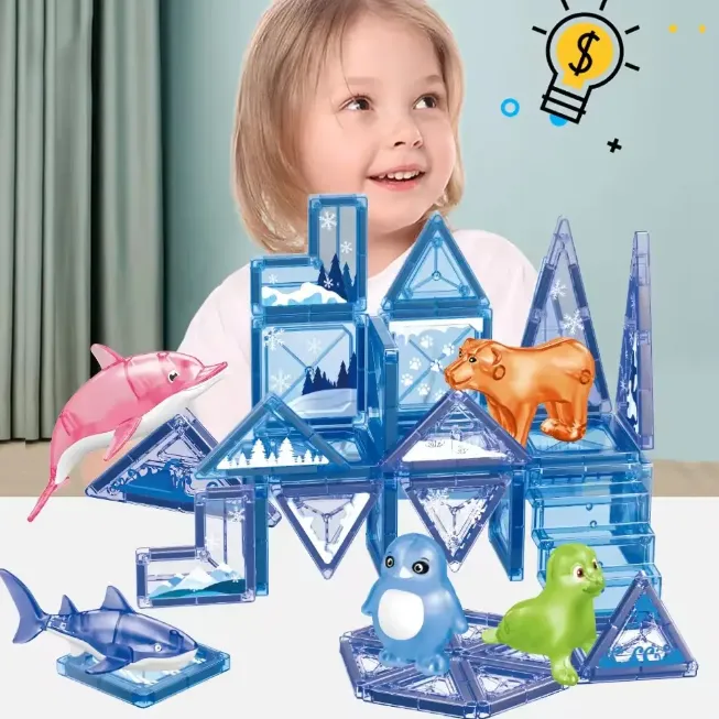 44Pcs DIY Magnetic Marine Animal Tiles Building Blocks