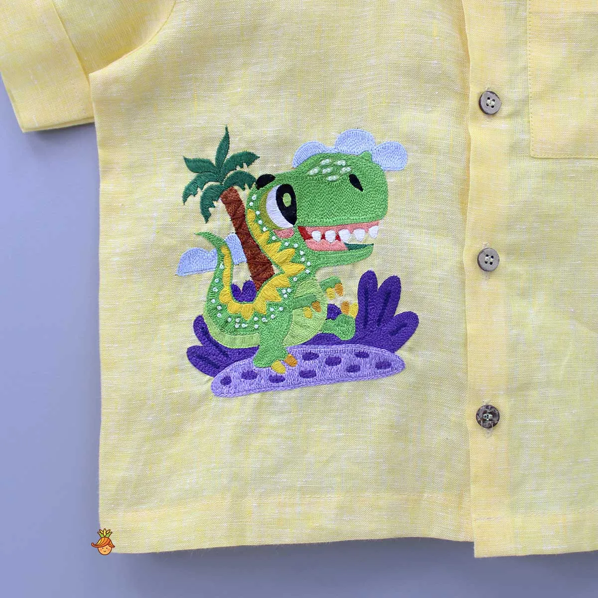 Animal Embroidered Yellow Shirt And Shorts