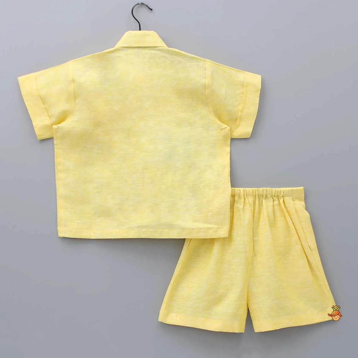 Animal Embroidered Yellow Shirt And Shorts