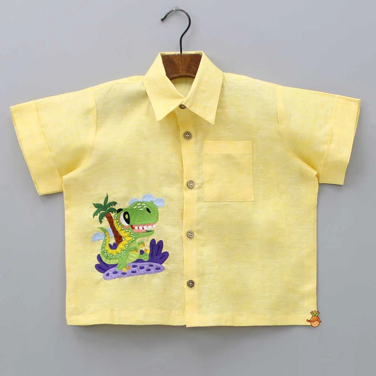 Animal Embroidered Yellow Shirt And Shorts