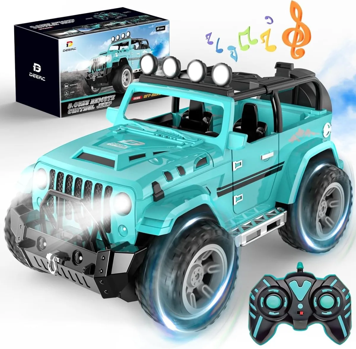 DEERC DE86 Remote Control Jeep Car 1:16 RC Monster Truck with Fog Mist & Music
