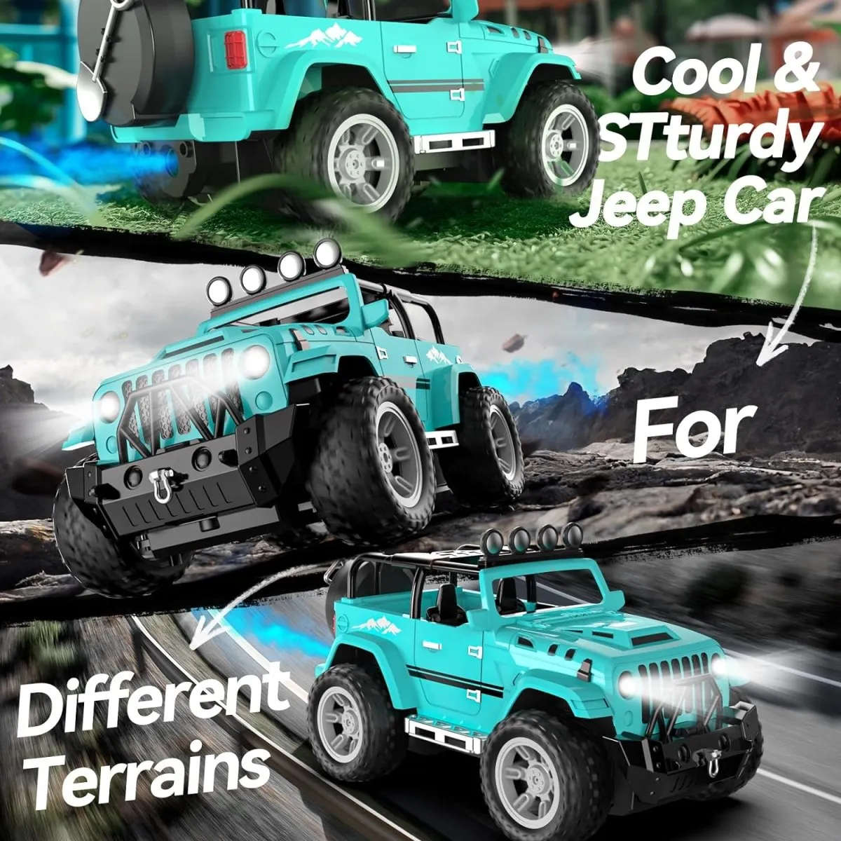 DEERC DE86 Remote Control Jeep Car 1:16 RC Monster Truck with Fog Mist & Music