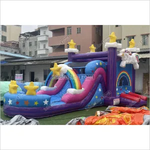 Magical Unicorn Inflatable Bounce House And Slide Combo Rainbow Jumping Castle For Party