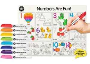 Re-usable Colour In Placemat Numbers  8pk markers