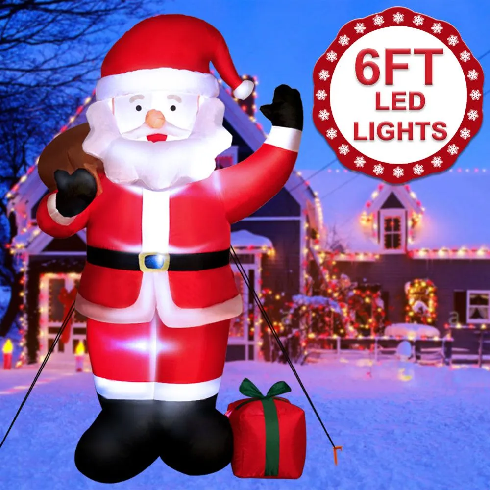 Santa Claus Christmas Yard Inflatables Standing Waving Hand Father Christmas Outdoor Toys LED Lighted Outdoor Xmas Decorations